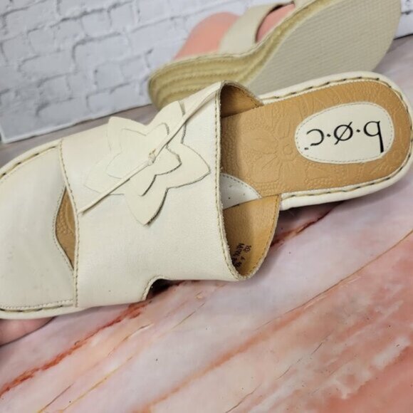 BOC Born Concept Sandals Womens 10 M Flower Wedge Espadrille Slide BC1023 Cream - Picture 6 of 9